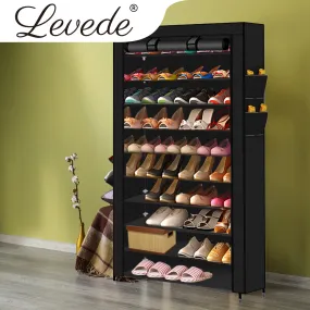 10 Tier Shoe Rack Portable Storage Cabinet Organiser Wardrobe Black Cover