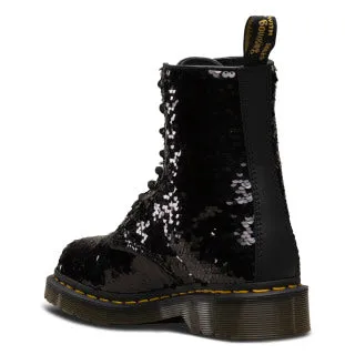 1460 Pascal Black Silver Shift Sequins Hydro Lace Up Boot