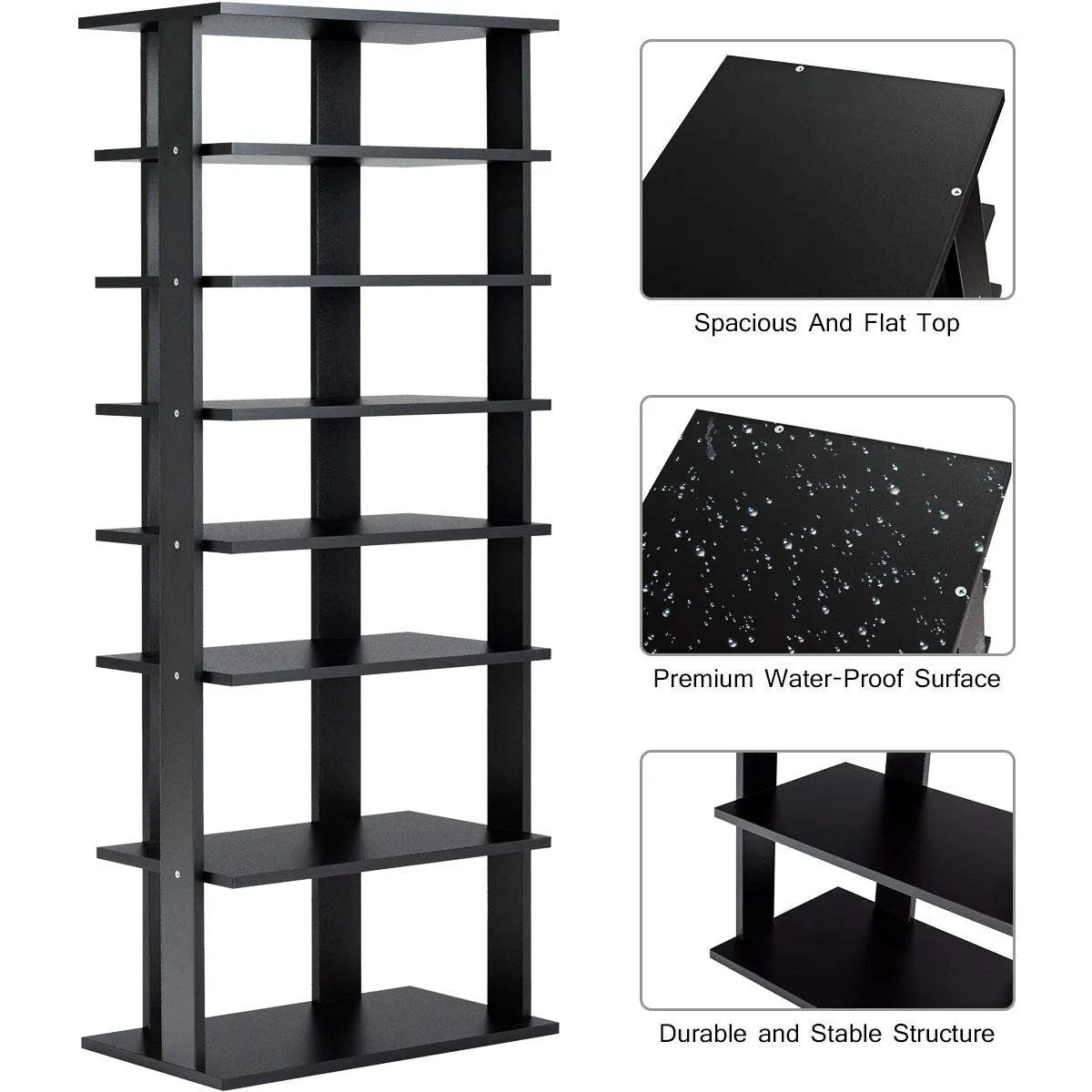 7-Tier Dual 14 Pair Shoe Rack Free Standing Concise Shelves Storage