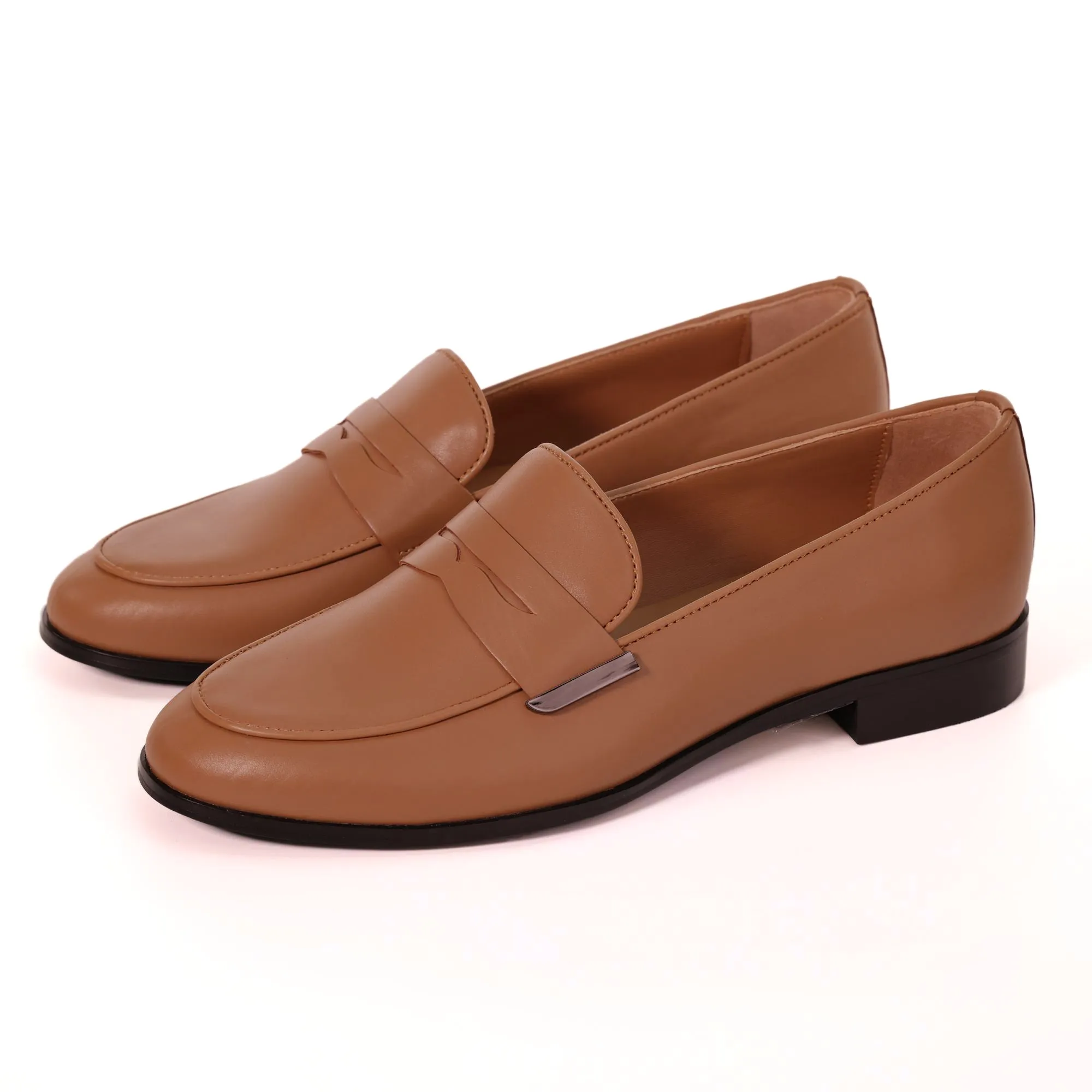 AiciBerllucci  Brown Calfskin  Leather & Sheepskin lining-Audrey - Women's Loafer Shoes Casual Leather Flat Shoes for Women