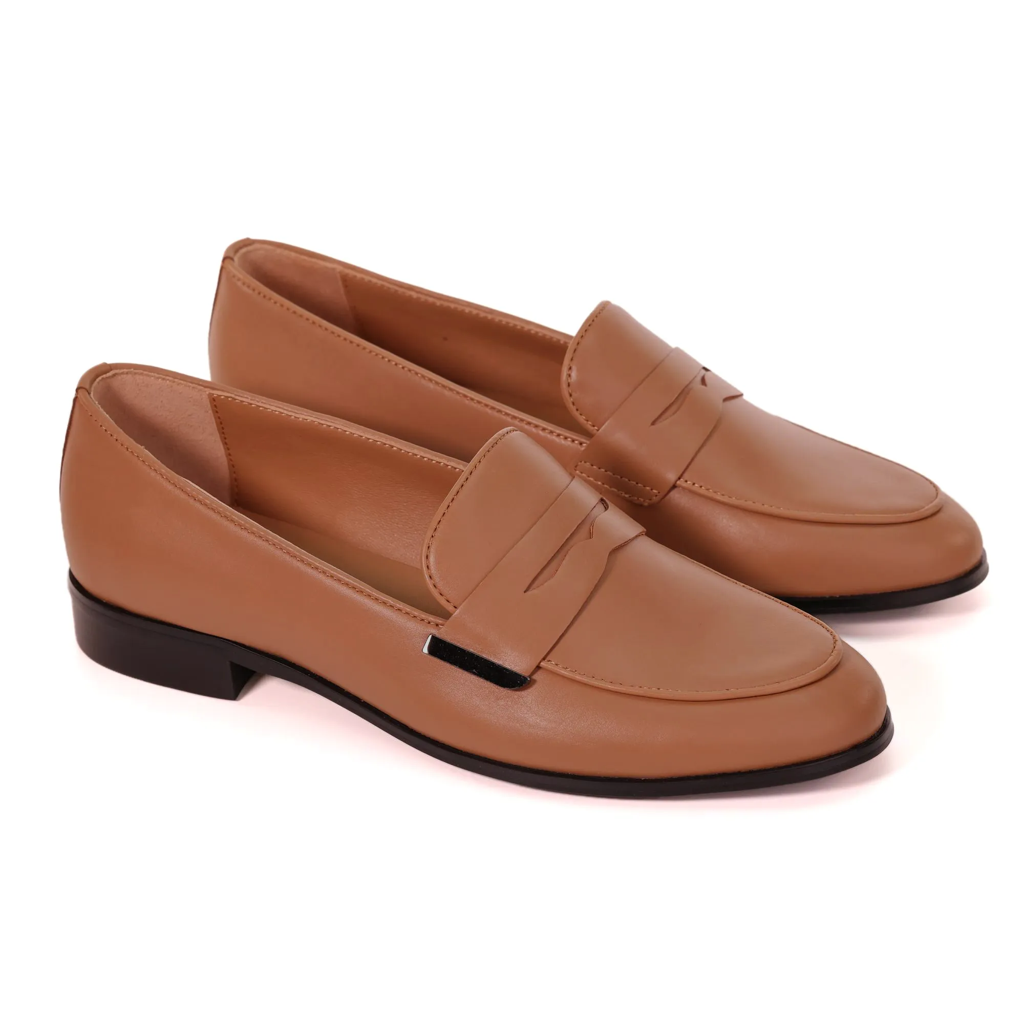 AiciBerllucci  Brown Calfskin  Leather & Sheepskin lining-Audrey - Women's Loafer Shoes Casual Leather Flat Shoes for Women