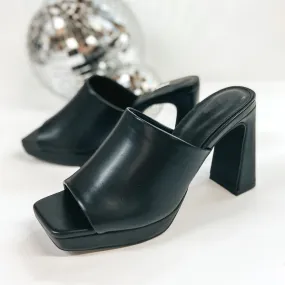 Chic Moment Slide On Block High Heels in Black