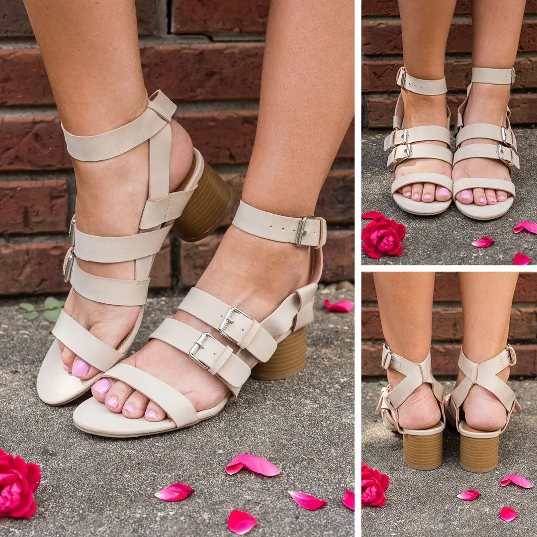 Chic Reputation Heeled Sandals, Light Tan