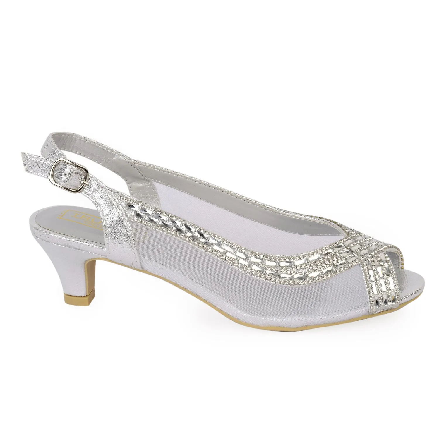 Diamonte Silver Crosover Kitten Heels.