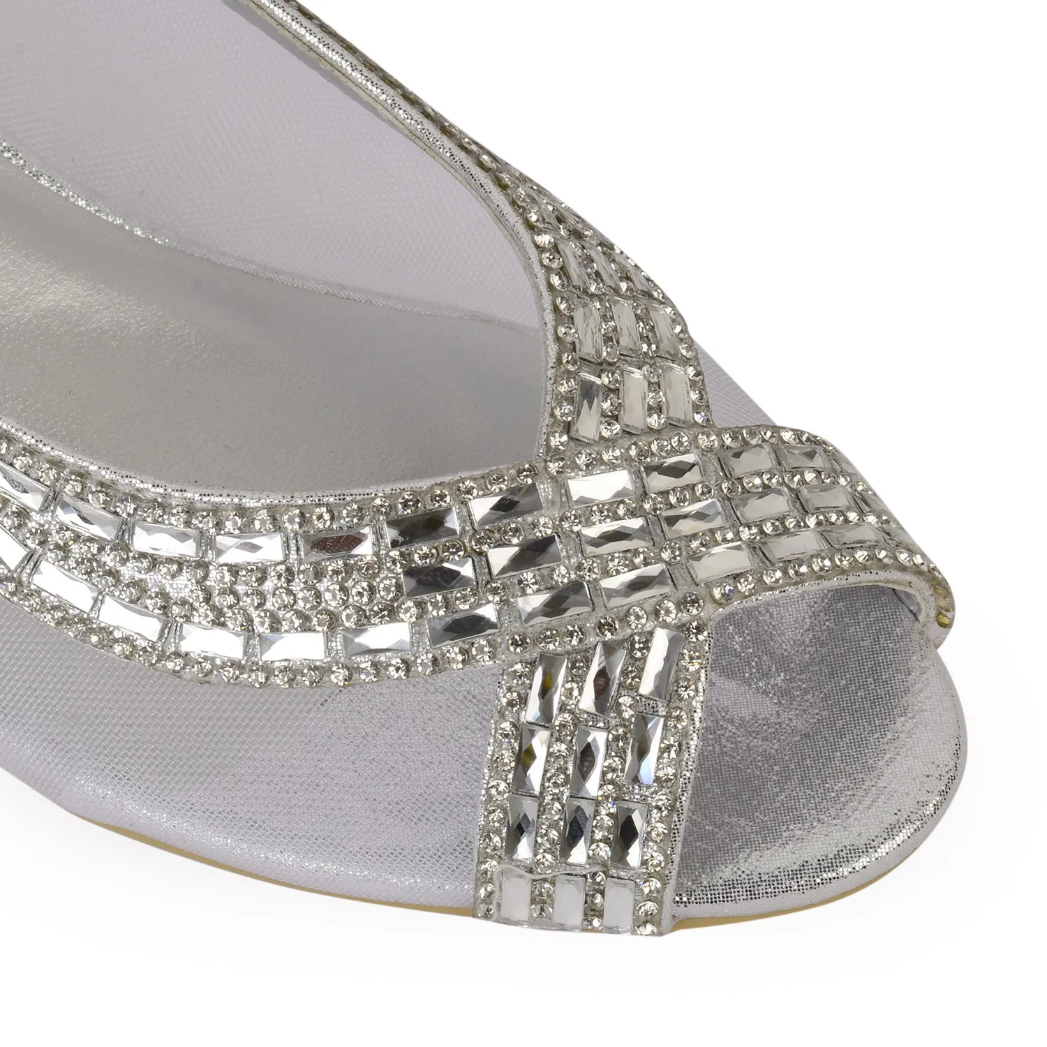 Diamonte Silver Crosover Kitten Heels.