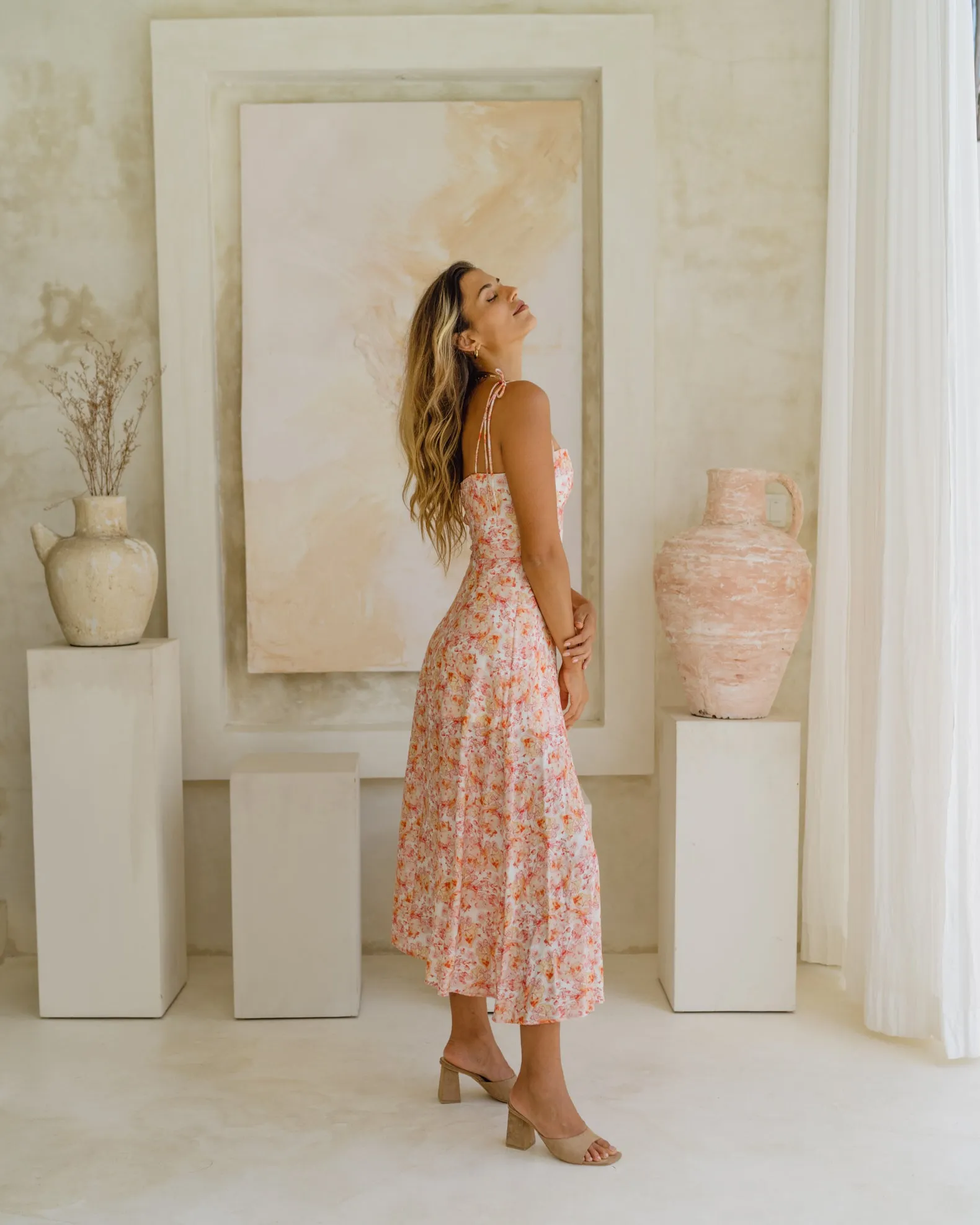 Emmie Pink Floral Midi Dress