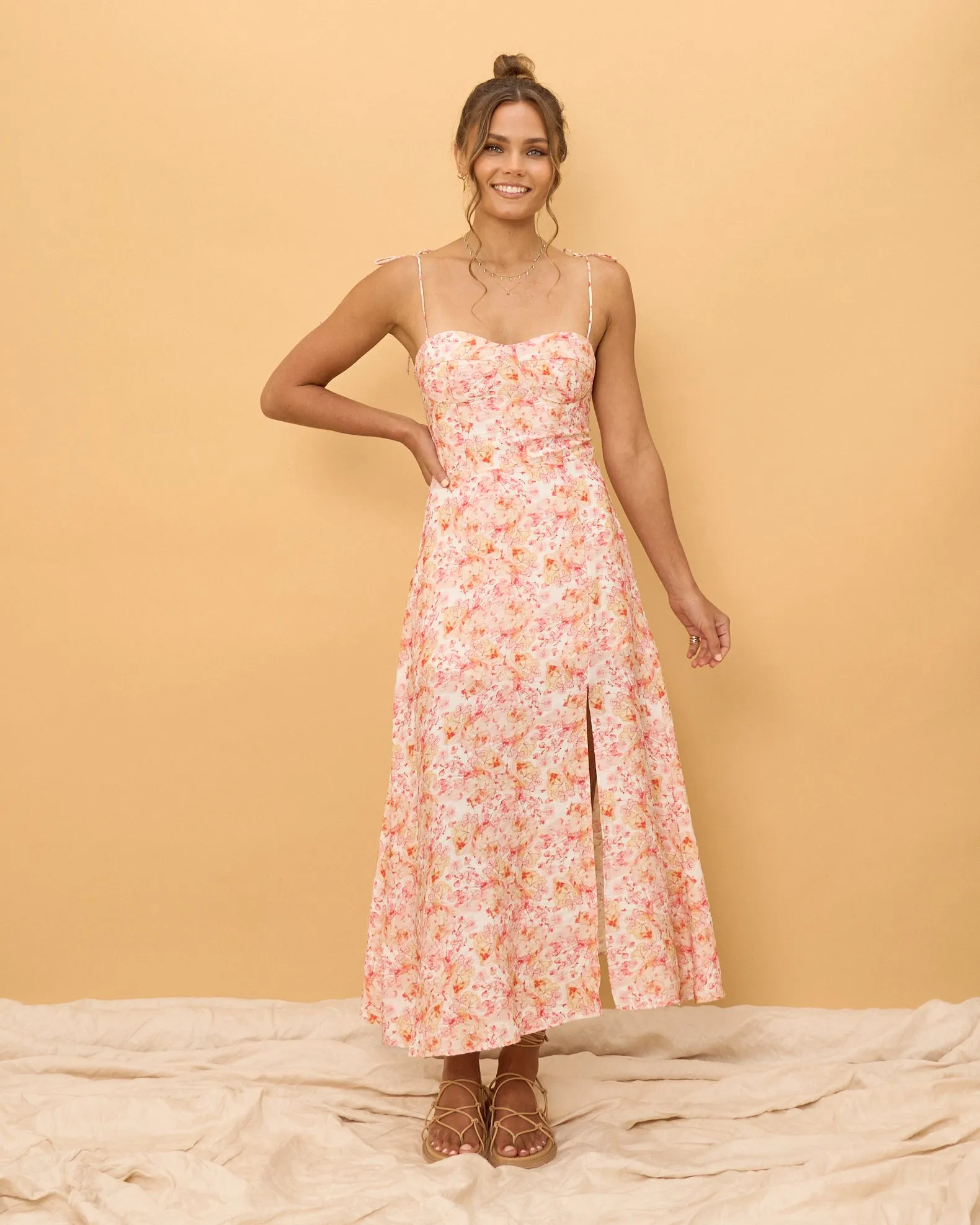 Emmie Pink Floral Midi Dress