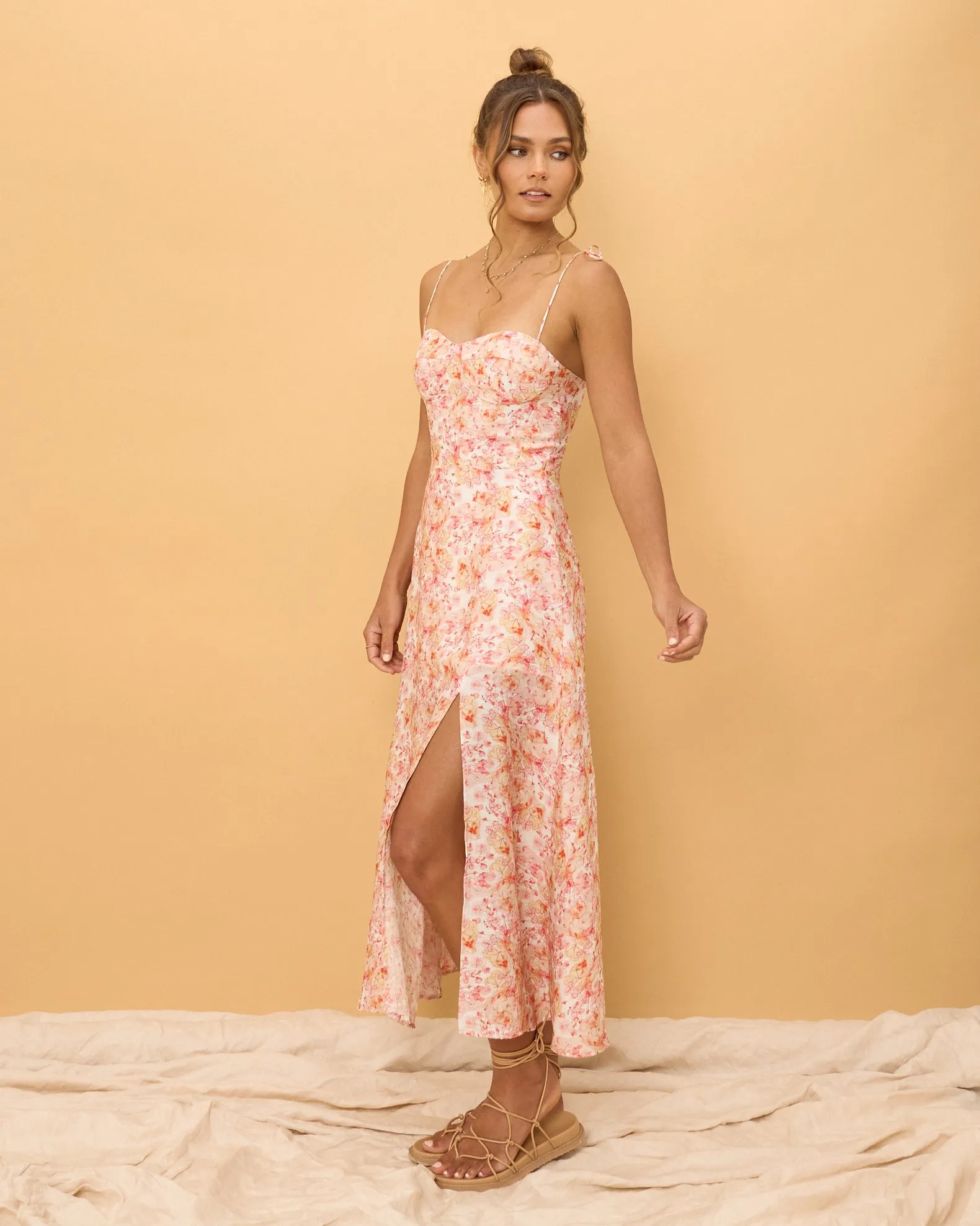 Emmie Pink Floral Midi Dress