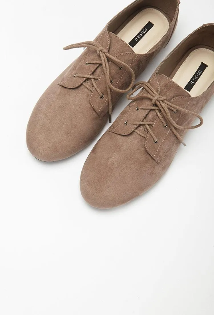 Faux Suede Oxfords Brown