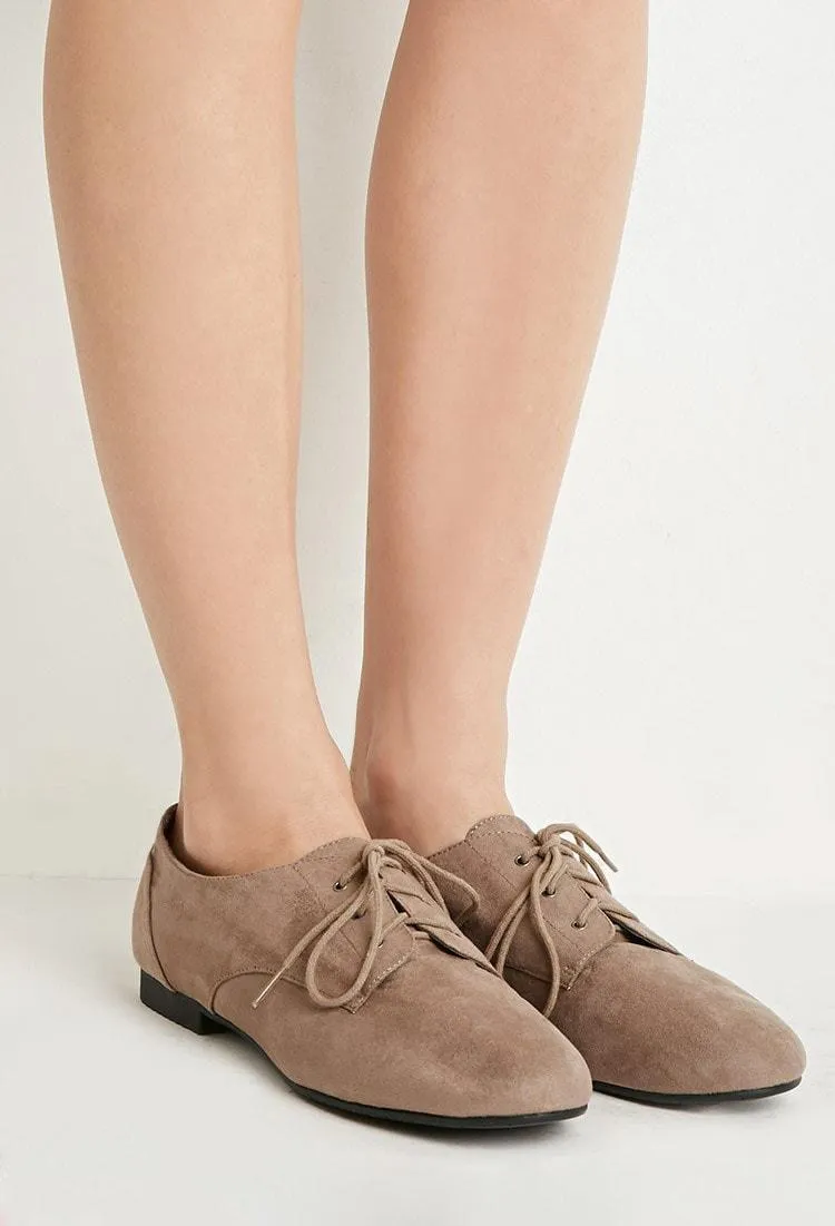 Faux Suede Oxfords Brown