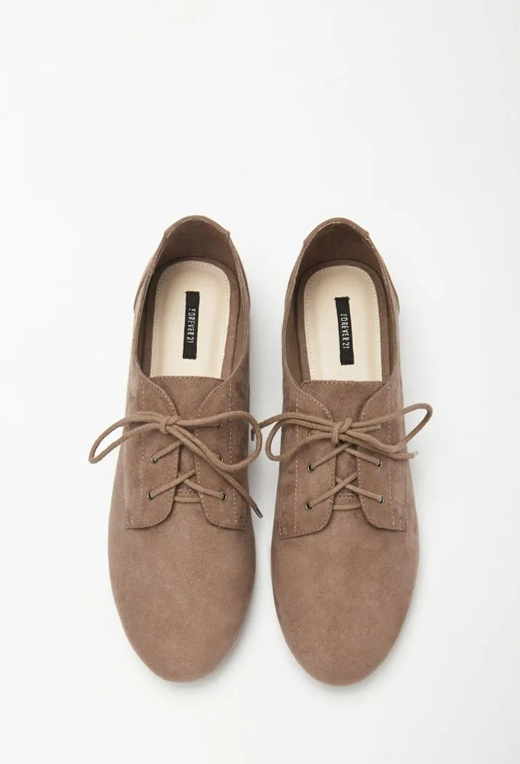 Faux Suede Oxfords Brown