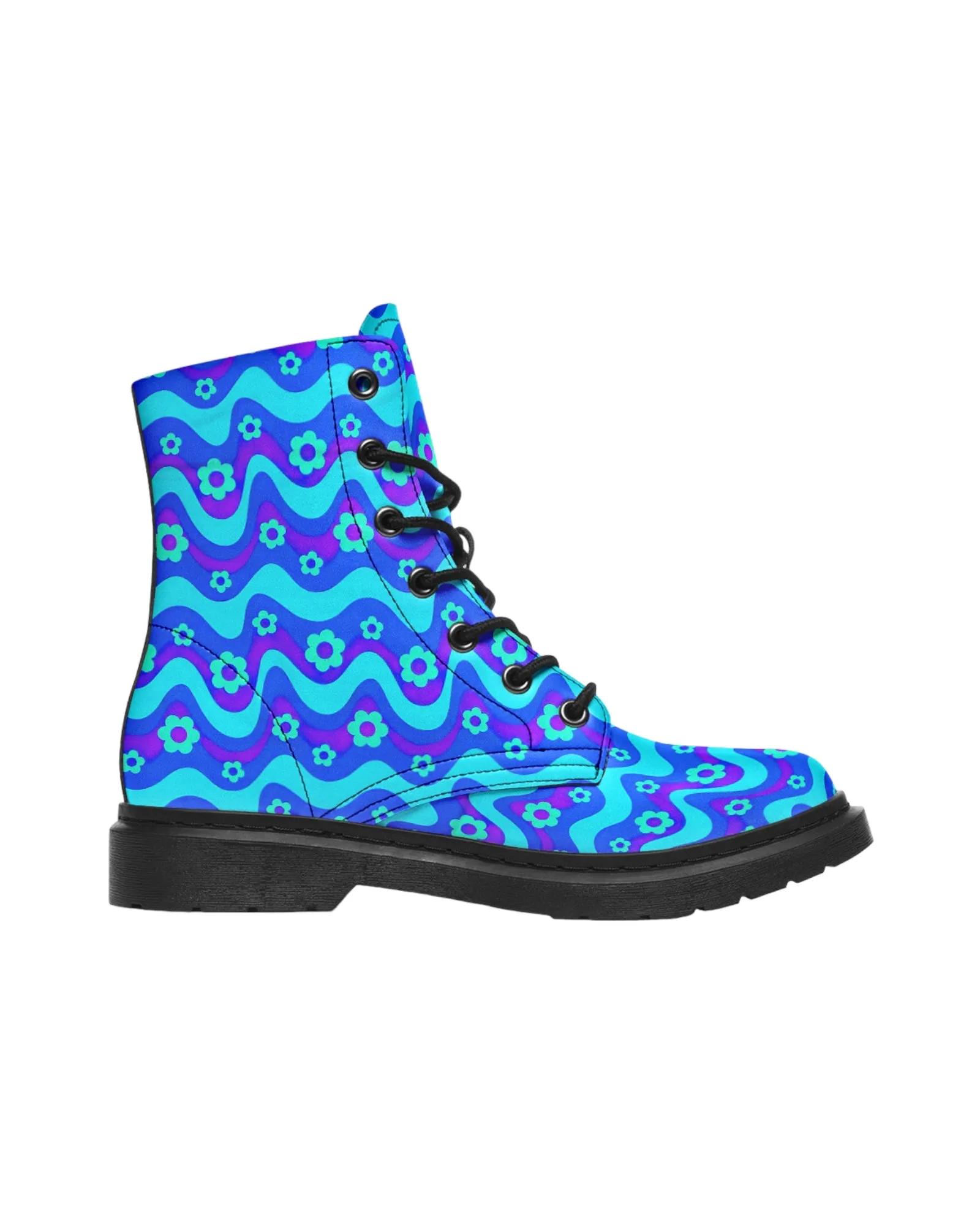 Flower Power Blue Combat Festival Boots