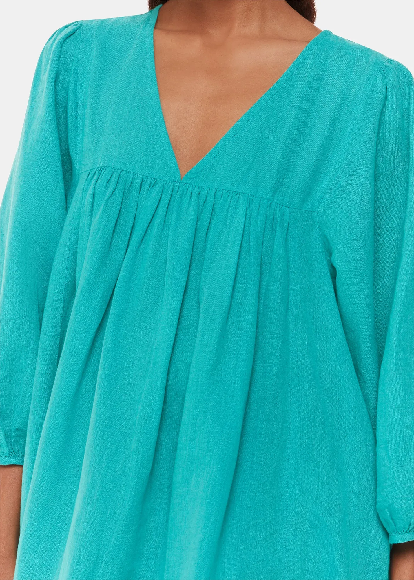 Gloria Linen Blend Dress - Turquoise