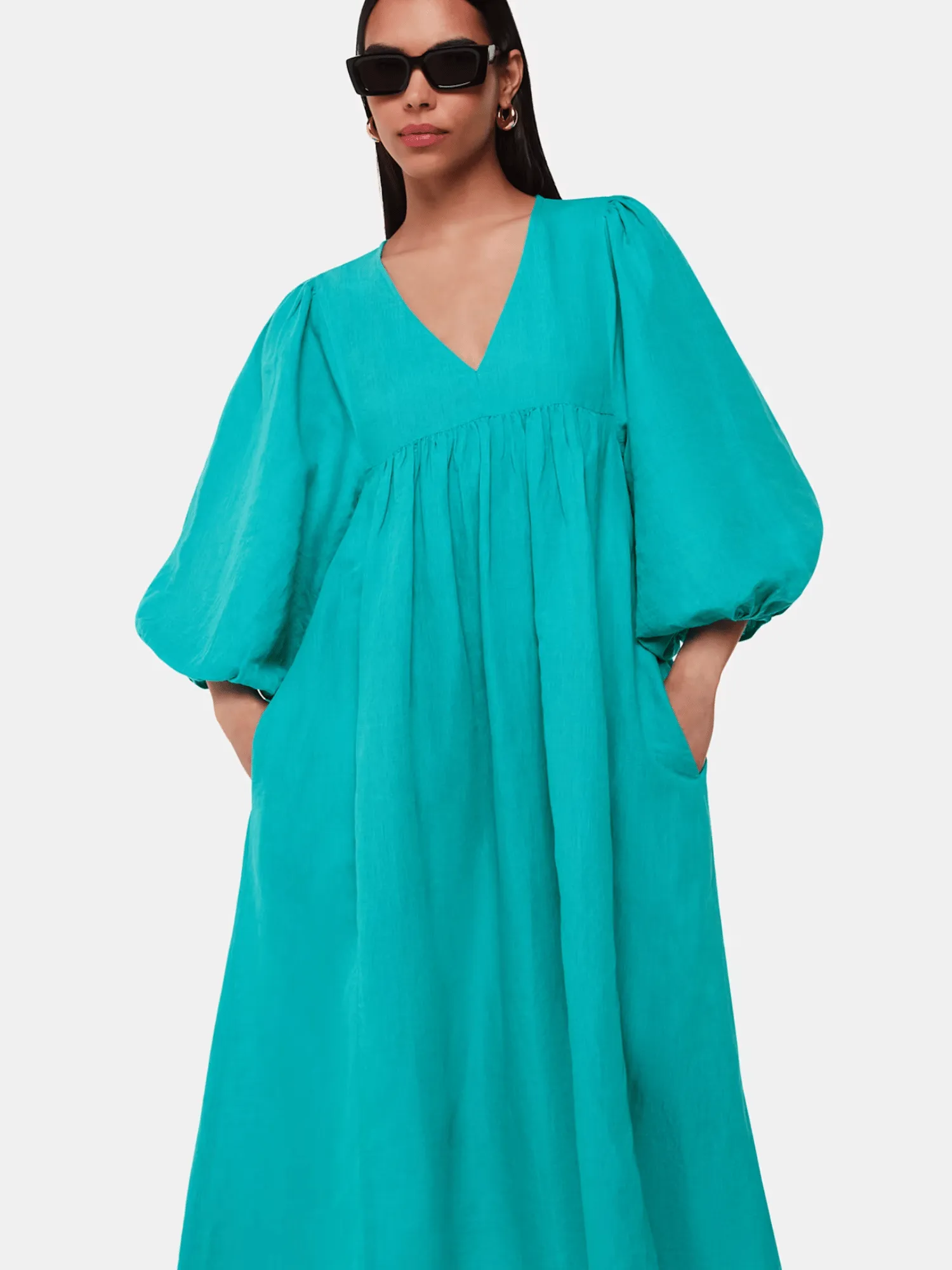 Gloria Linen Blend Dress - Turquoise