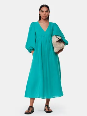 Gloria Linen Blend Dress - Turquoise