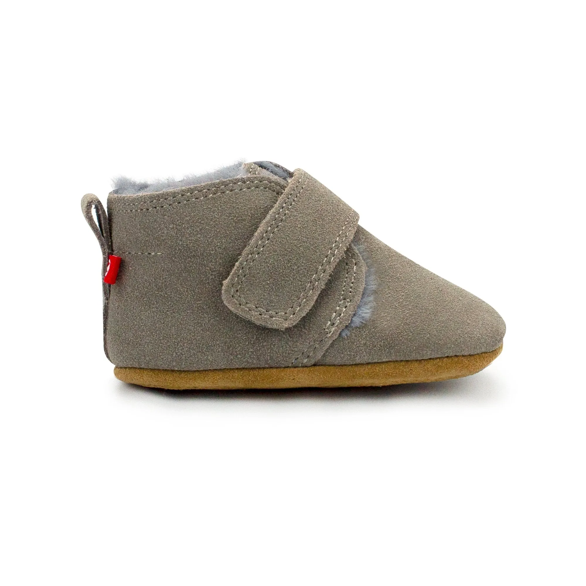 Gray Leather Furry Lined Baby Shoe