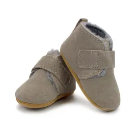 Gray Leather Furry Lined Baby Shoe