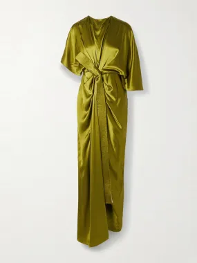 Heirys belted gathered silk-satin gown