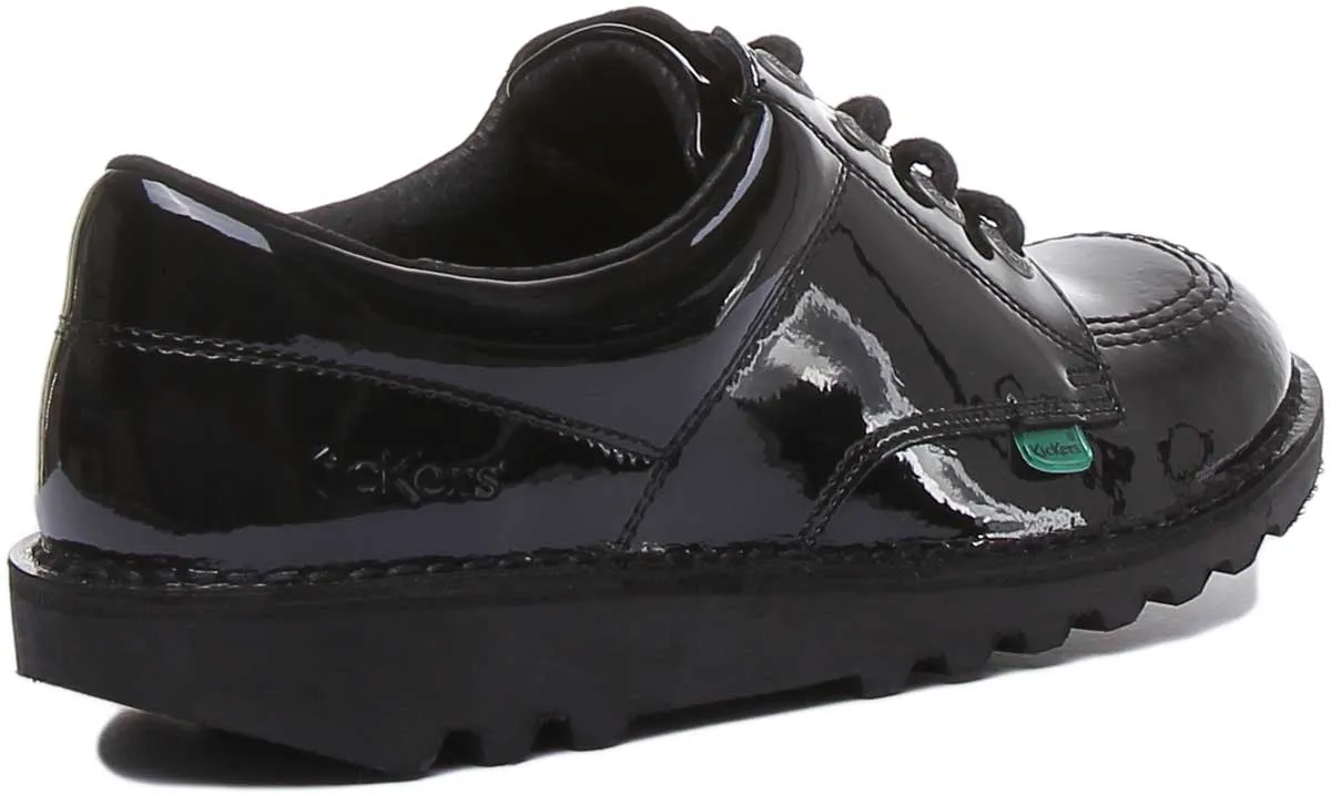 Kickers Kick Lo Core In Black Patent in Junior Size UK 3 - 6