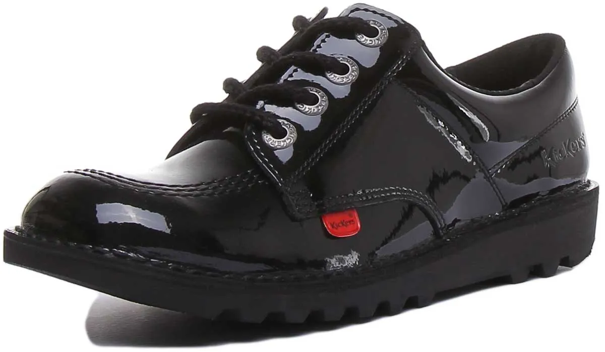 Kickers Kick Lo Core In Black Patent in Junior Size UK 3 - 6