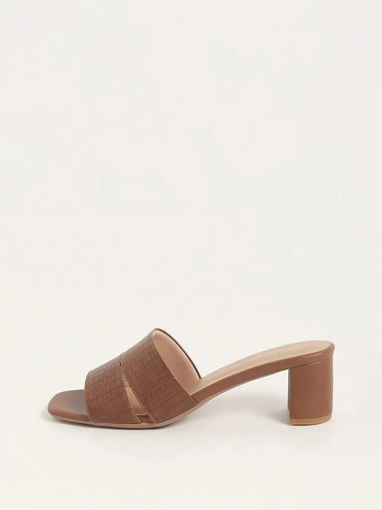 LUNA BLU Brown Textured Block Heels