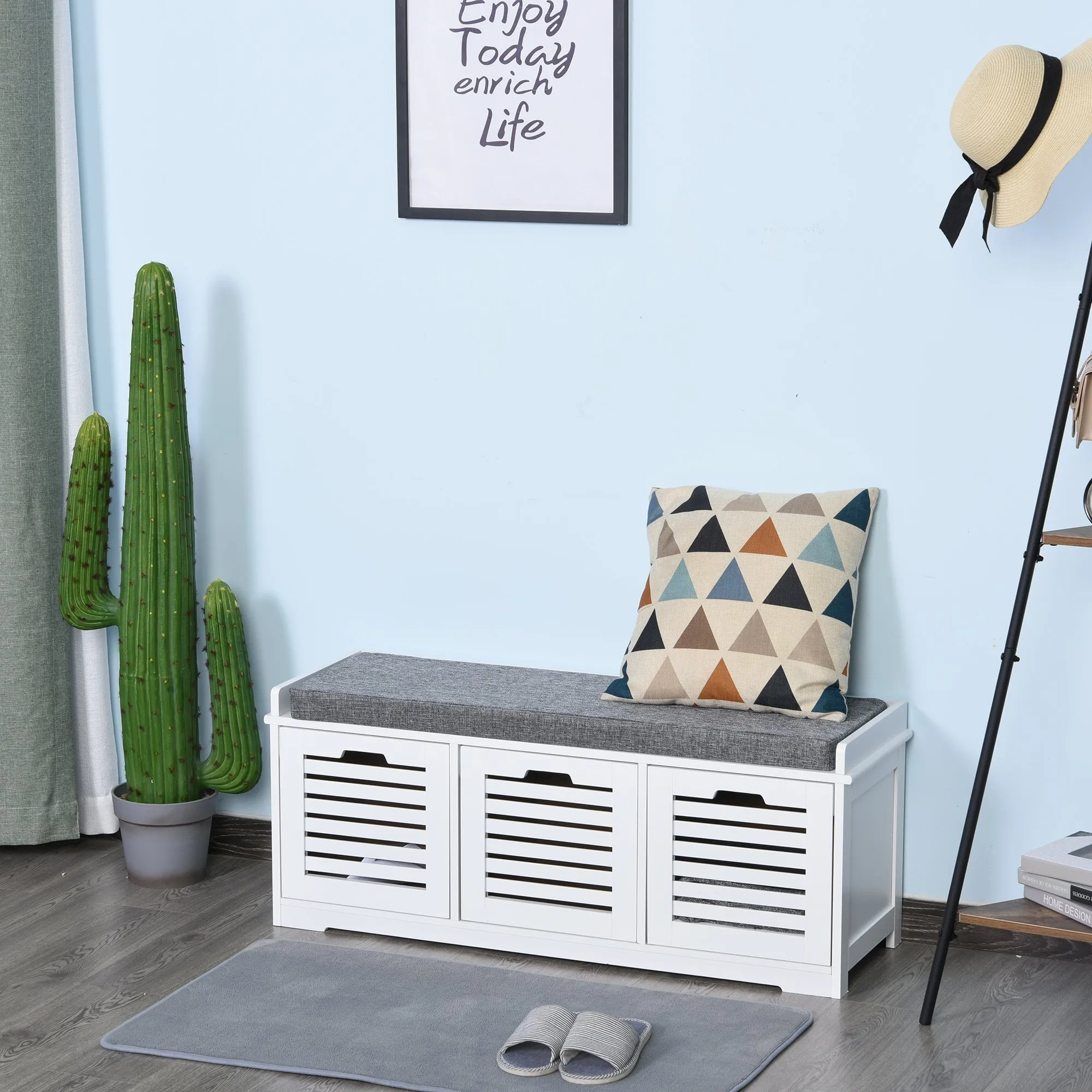 MDF Entryway 3-Drawer Shoe Bench White/Grey