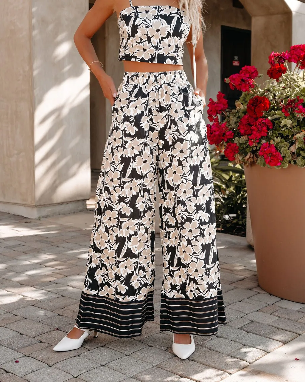 MUSE Black Floral Wide Leg Pants - FINAL SALE