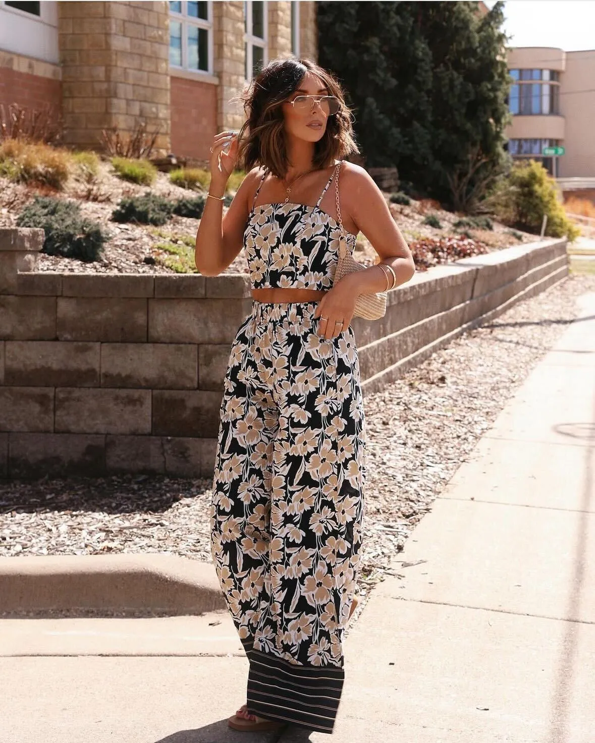 MUSE Black Floral Wide Leg Pants - FINAL SALE