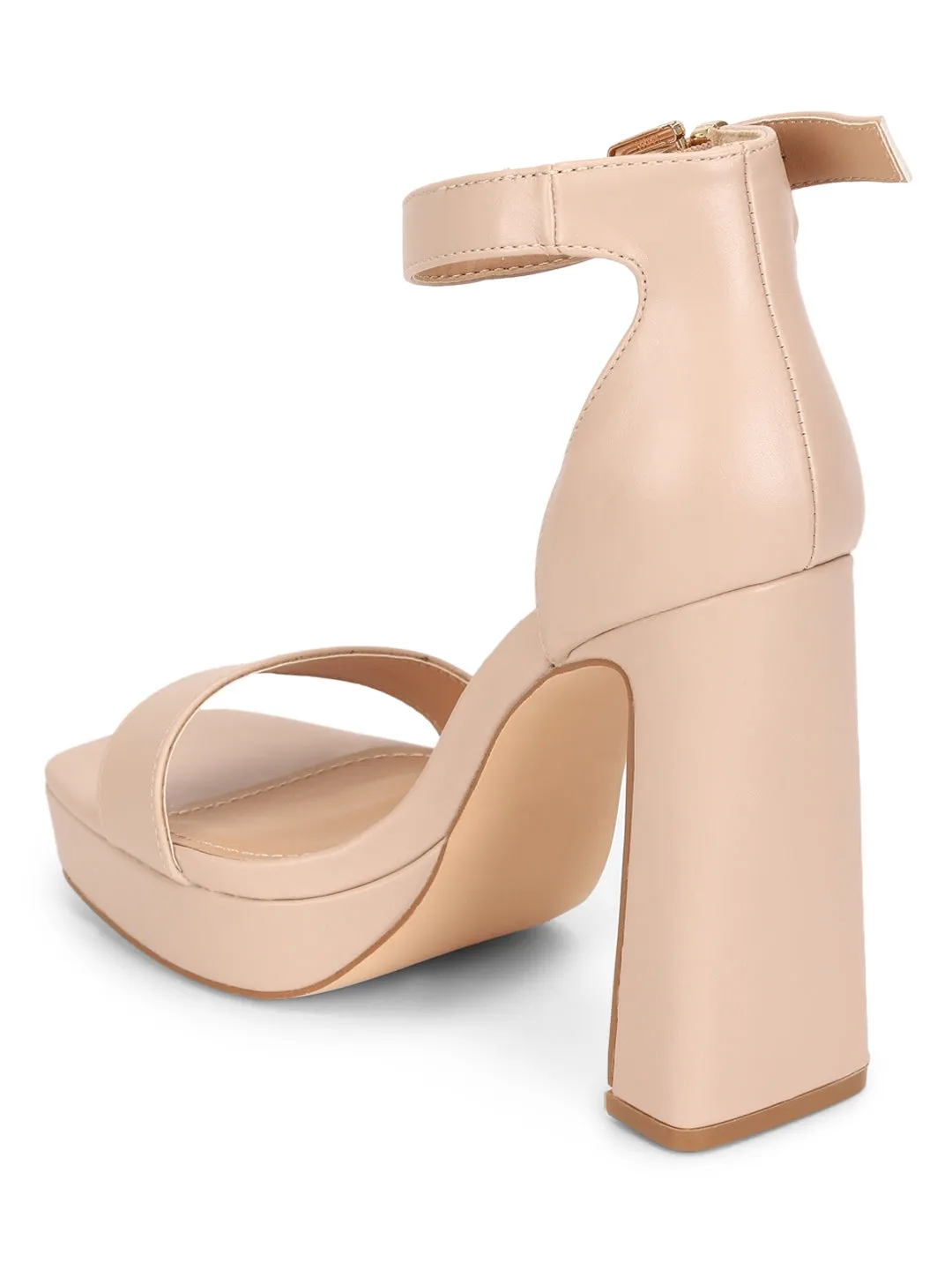 Nude Pu Heel Buckled Sandals