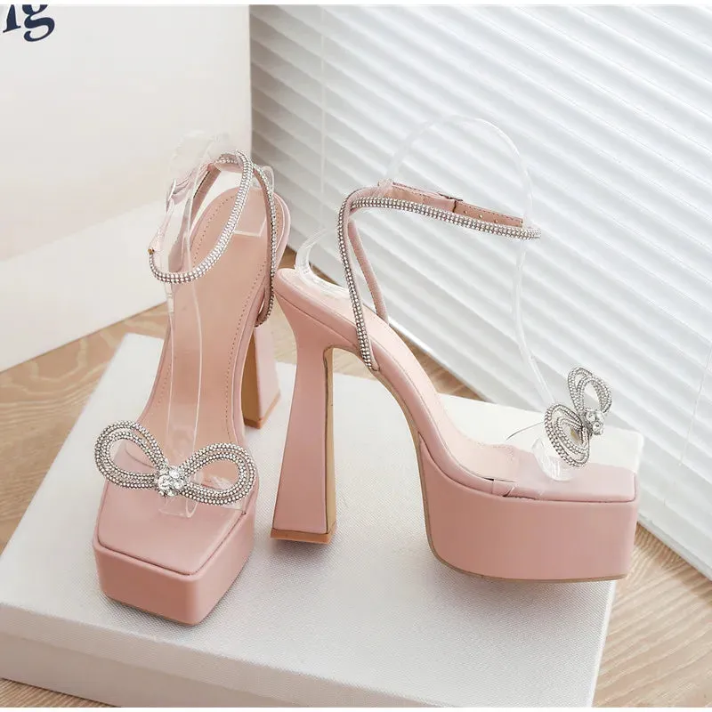 Rhinestone Bowknot Platform Heels