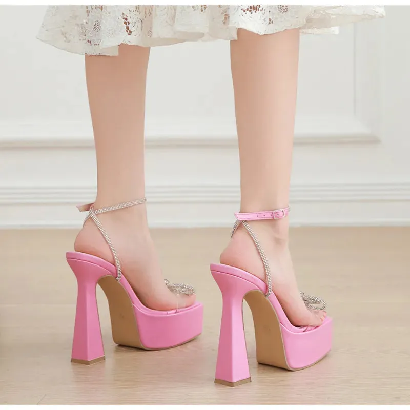 Rhinestone Bowknot Platform Heels