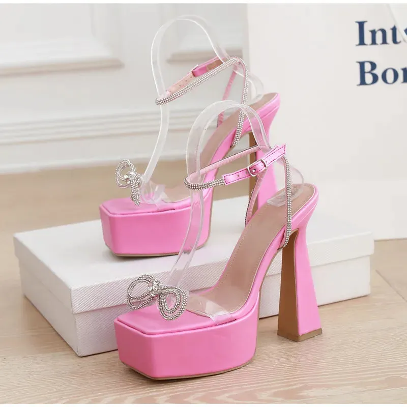 Rhinestone Bowknot Platform Heels