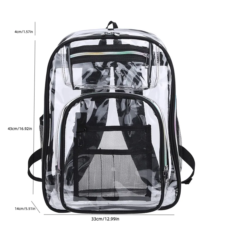 Sohiwoo Women Large Capacity Transparent Backpack Waterproof Dirt-proof Bag All-Match Rucksack Versatile Clear Bookbag