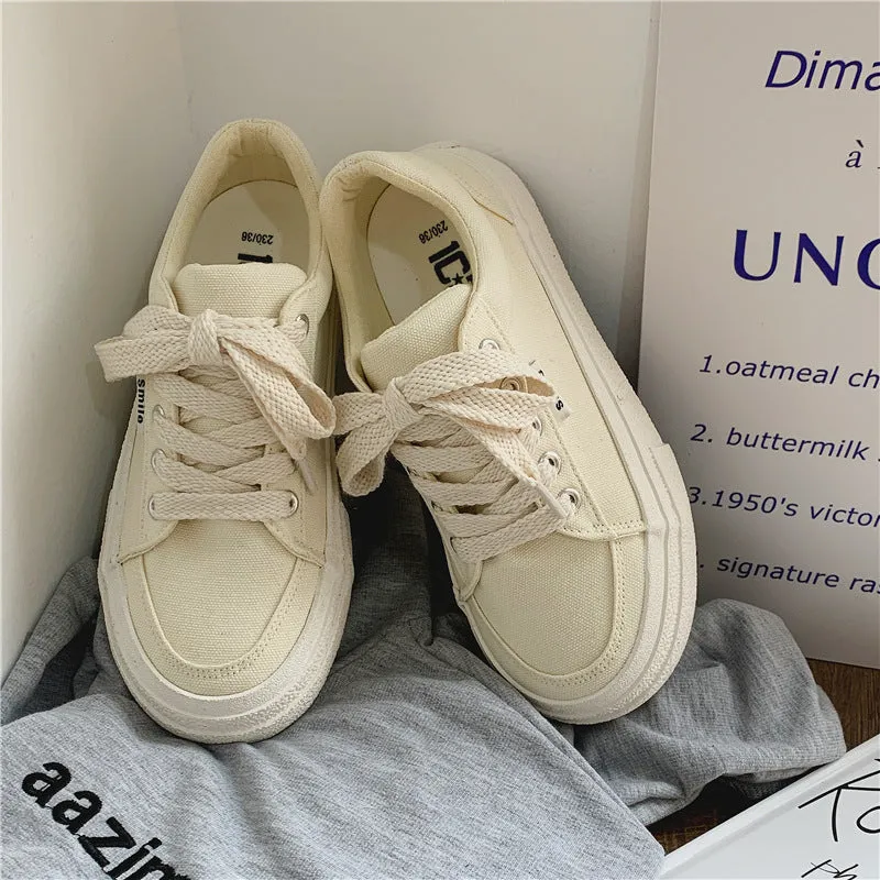 Spring White Female Breathable Preppy Style Canvas Shoes