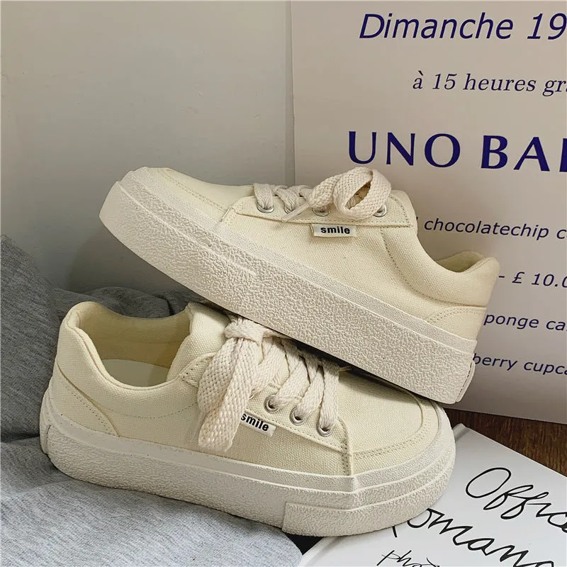 Spring White Female Breathable Preppy Style Canvas Shoes