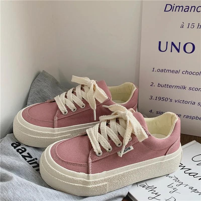 Spring White Female Breathable Preppy Style Canvas Shoes