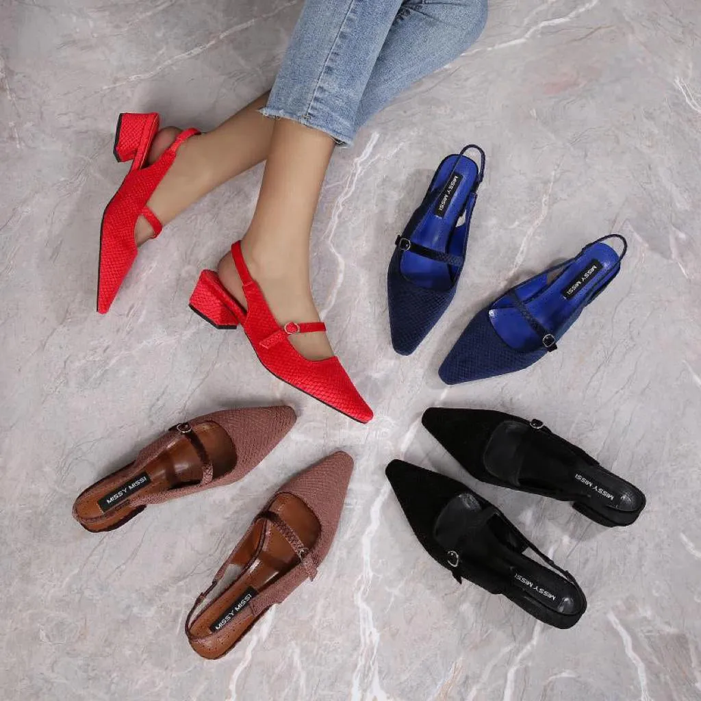 Strap Flat Pointed Toe Square Heel