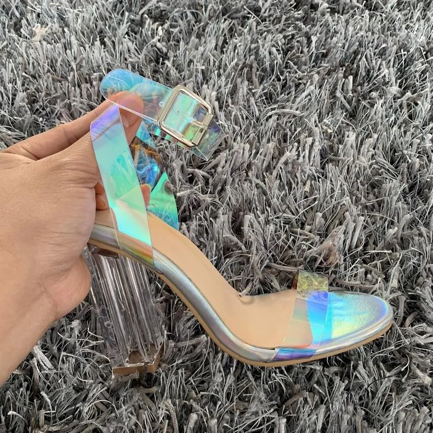 Stylish Sexy Women's PVC High-heeled Sandals With Transparent Strappy Buckle