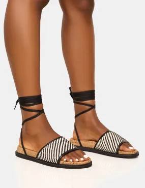 Super Yacht Black Patterned Lace Up Sandal