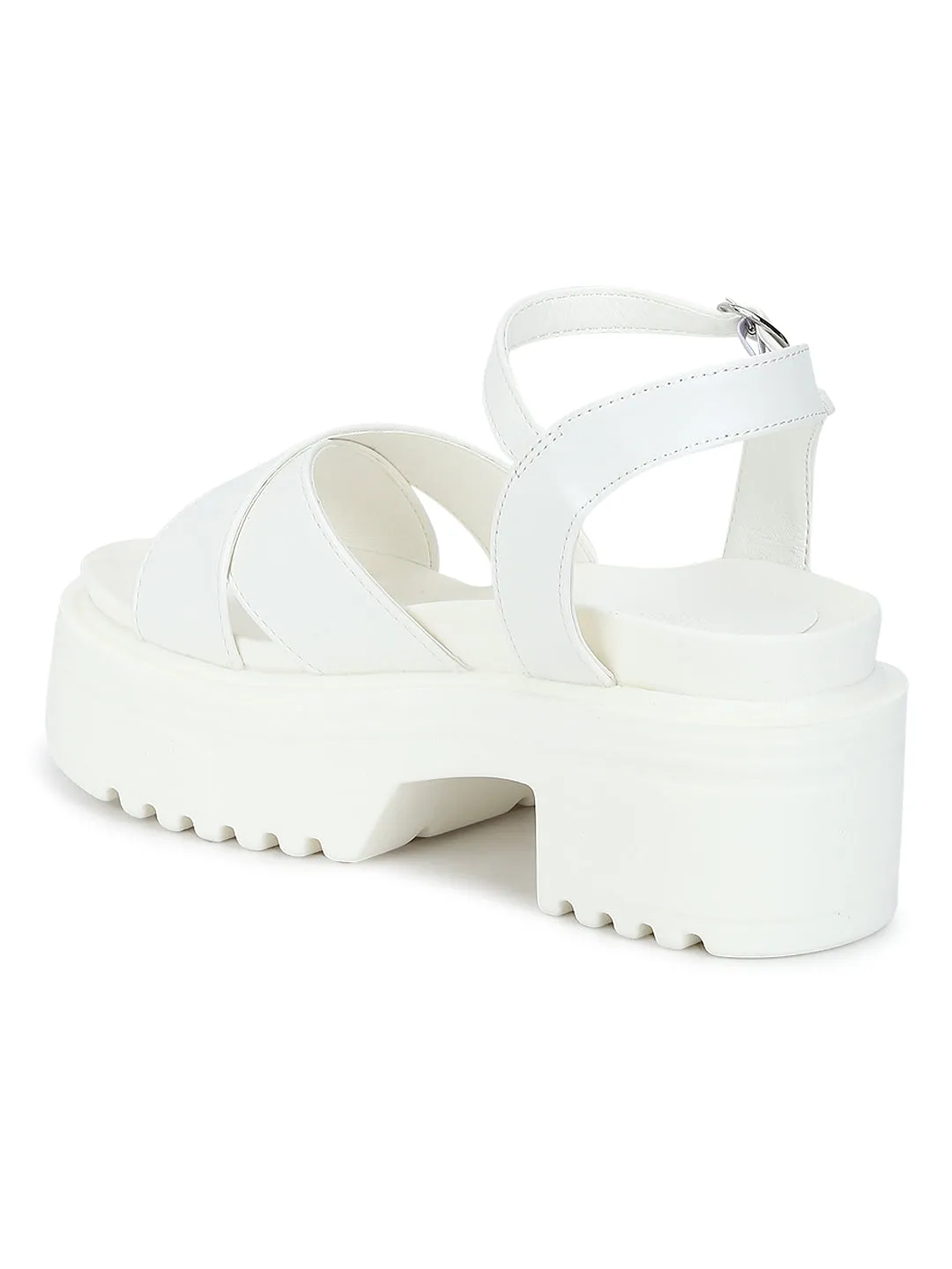 White Box Crossover Cleated Bottom Platform Block Heels