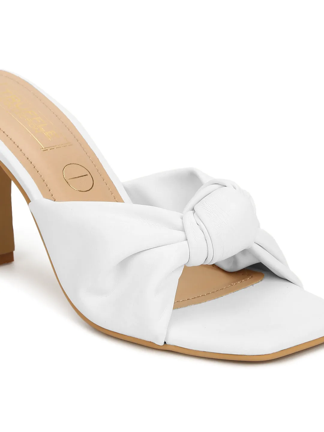 White PU Knotted Strap Stiletto Mules