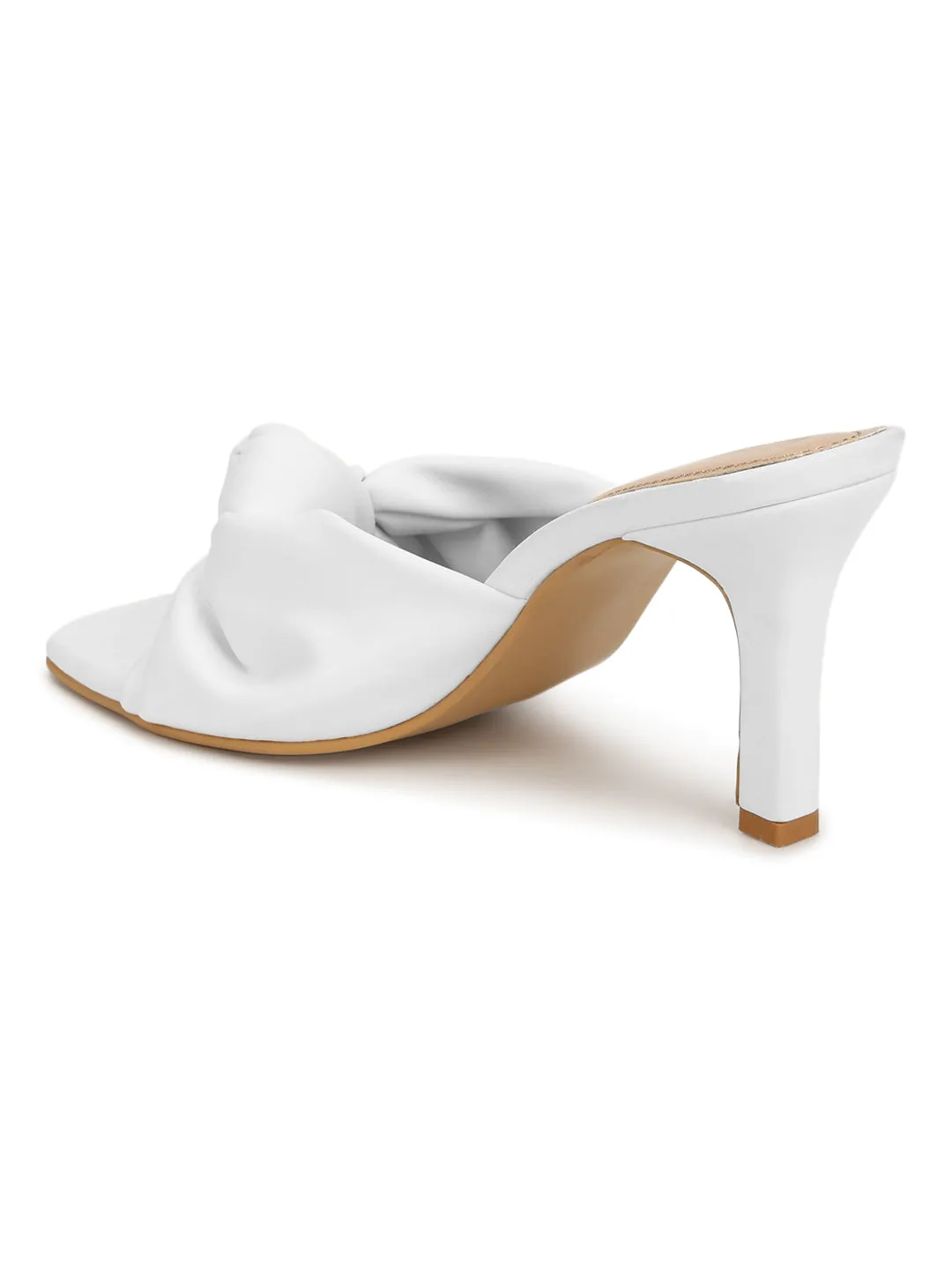 White PU Knotted Strap Stiletto Mules