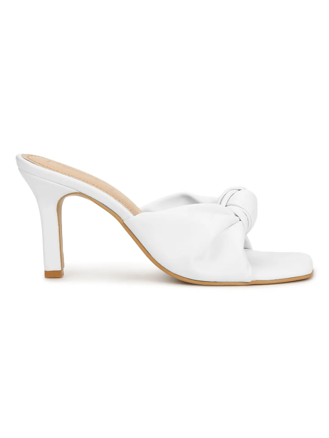 White PU Knotted Strap Stiletto Mules