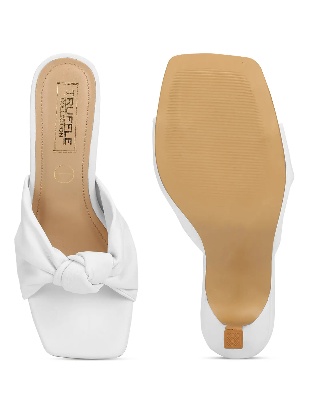 White PU Knotted Strap Stiletto Mules