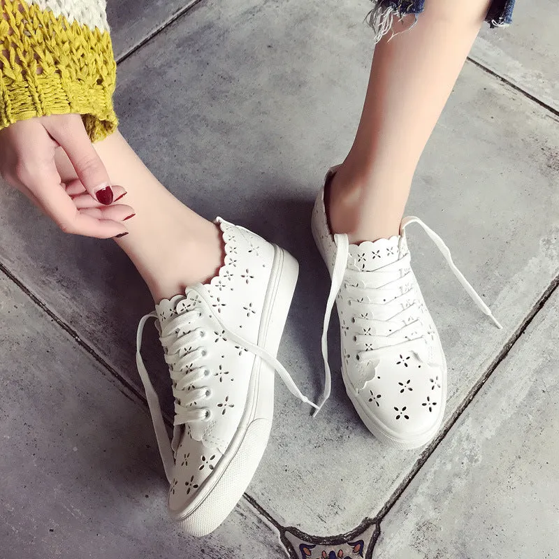 Women's Autumn Breathable Hollow White Female Korean Canvas Shoes