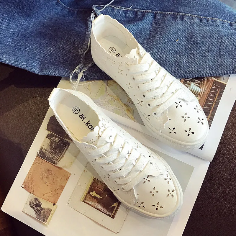 Women's Autumn Breathable Hollow White Female Korean Canvas Shoes